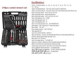 216 Pcs 1/2 3/8 1/4 Socket Wrench Bit Set Ratchet Spanner Car Repair Tool Kit