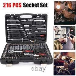 216PCS 1/2 & 1/4& 3/8 Socket Set Household Car Tool Kit Home Repair Set UK
