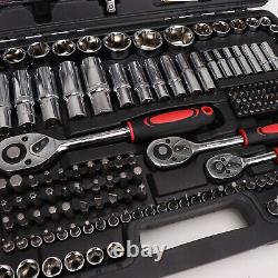 216PCS 72-T 1/2 1/4 3/8 Wrench Tool Ratchet Spanners Socket Set Toolbox Kit