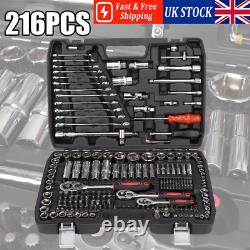 216PCS Professional Ratchet Spanner Socket Set 1/2 1/4 3/8 Tool Kit Wrench UK