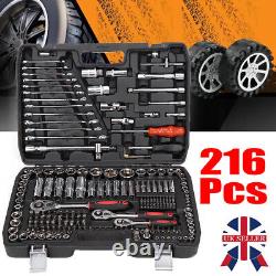 216Pcs Professional Ratchet Spanner Socket Set 1/2 1/4 3/8 Wrench Tool Kit UK