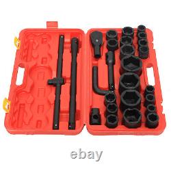 26Pcs Socket Set 3/4 & 1 Drive Car Repair Tool DIY Ratchet Wrench Kit & Box