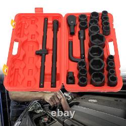 26Pcs Socket Set 3/4 & 1 Drive Car Repair Tool DIY Ratchet Wrench Kit with Box