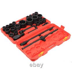 26Pcs Socket Set 3/4 & 1 Drive Car Repair Tool DIY Ratchet Wrench Kit with Box