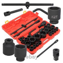 26Pcs Socket Set 3/4 & 1 Drive Car Repair Tool DIY Ratchet Wrench Kit with Box