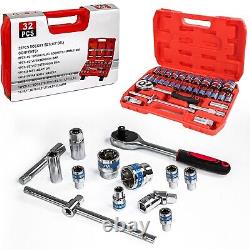 32pcs Socket Ratchet Wrench Set 1/2 Drive Car Repair Tool Kit Red