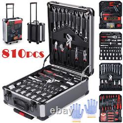 810PCS Tool Set Case Mechanics Kit Box Organize with Castors Toolbox Trolley