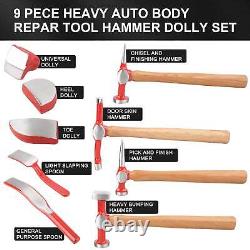 9 Pcs Car Dent Auto Body Panel Repair Tool Kit Wooden Handles Beating Hammers UK