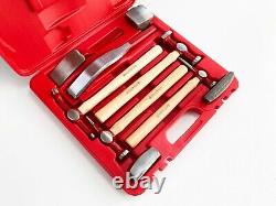 9 Piece Car Dent Auto Body Panel Repair Tool Kit Wooden Handles Beating Hammers