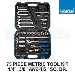 Draper Tools 1/4 3/8 1/2 Drive Ratchet Socket & Wrench Spanner Set Kit 16364