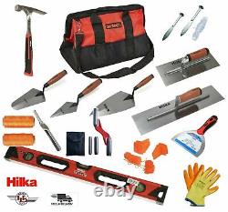 HILKA Plasterers/Bricklayer Tool Kit Trowels11&18Level 24, Brick Hammer, KIT14