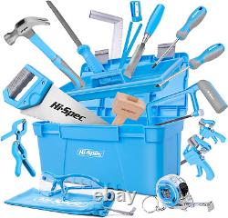 Hi-Spec 25Pc Blue Beginners Carpentry Tool Kit Set. Complete Real Hand Tools for