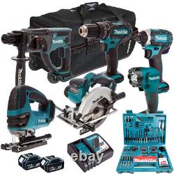 Makita 18V 6 Piece Combo Tool Kit 2 x 5.0Ah Battery & 100Pcs Bit Set T4TKIT-192