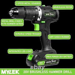 Mylek Cordless Hammer Drill Electric Screwdriver 20V Power Tool DIY 50 Piece Set