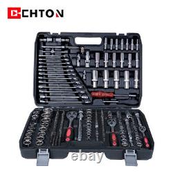 Professional 215 PCS Ratchet Spanner Socket Set 1/2 1/4 3/8 Tool Kit +Case