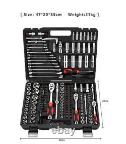 Professional 215 PCS Ratchet Spanner Socket Set 1/2 1/4 3/8 Tool Kit +Case