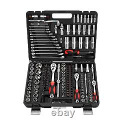 Professional 215 PCS Ratchet Spanner Socket Set 1/2 1/4 3/8 Tool Kit +Case