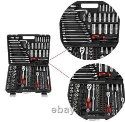 Professional 215 PCS Ratchet Spanner Socket Set 1/2 1/4 3/8 Tool Kit +Case