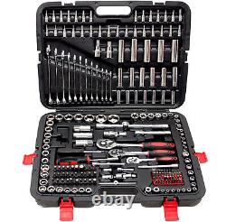 Professional 216 PCS Ratchet Spanner Socket Set 1/2 1/4 3/8 Tool Kit +Case