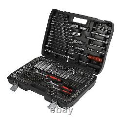 Professional 216 PCS Ratchet Spanner Socket Set 1/2 1/4 3/8 Tool Kit + Case