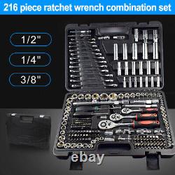 Professional 216 PCS Ratchet Spanner Socket Set 1/2 1/4 3/8 Tool Kit Wrench