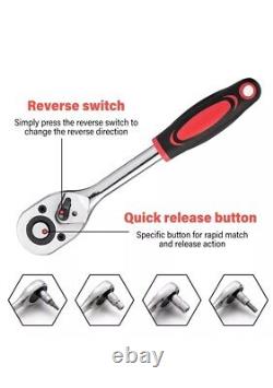 Professional 216 Pc Socket & Bit Set 1/4 3/8 1/2 Drive Ratchet Wrench Tool. Kit