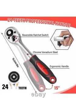 Professional 216 Pc Socket & Bit Set 1/4 3/8 1/2 Drive Ratchet Wrench Tool. Kit