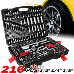 Professional 216PCS Ratchet Spanner Socket Set 1/2 1/4 3/8 Tool Kit with Case