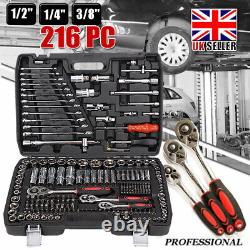 Professional Car Repair Tool 216PC Socket Set Ratchet Wrench 1/2 1/4 3/8 Kit