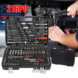 Professional Tool Kit 216 PCS Ratchet Spanner 1/2 1/4 3/8 Socket Set Wrench