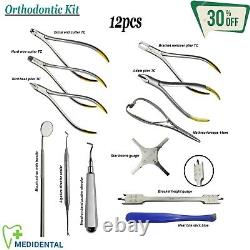 Set Of 12 Orthodontic Hand Instruments Hard Wire Cutting Bending Setup Tools Kit